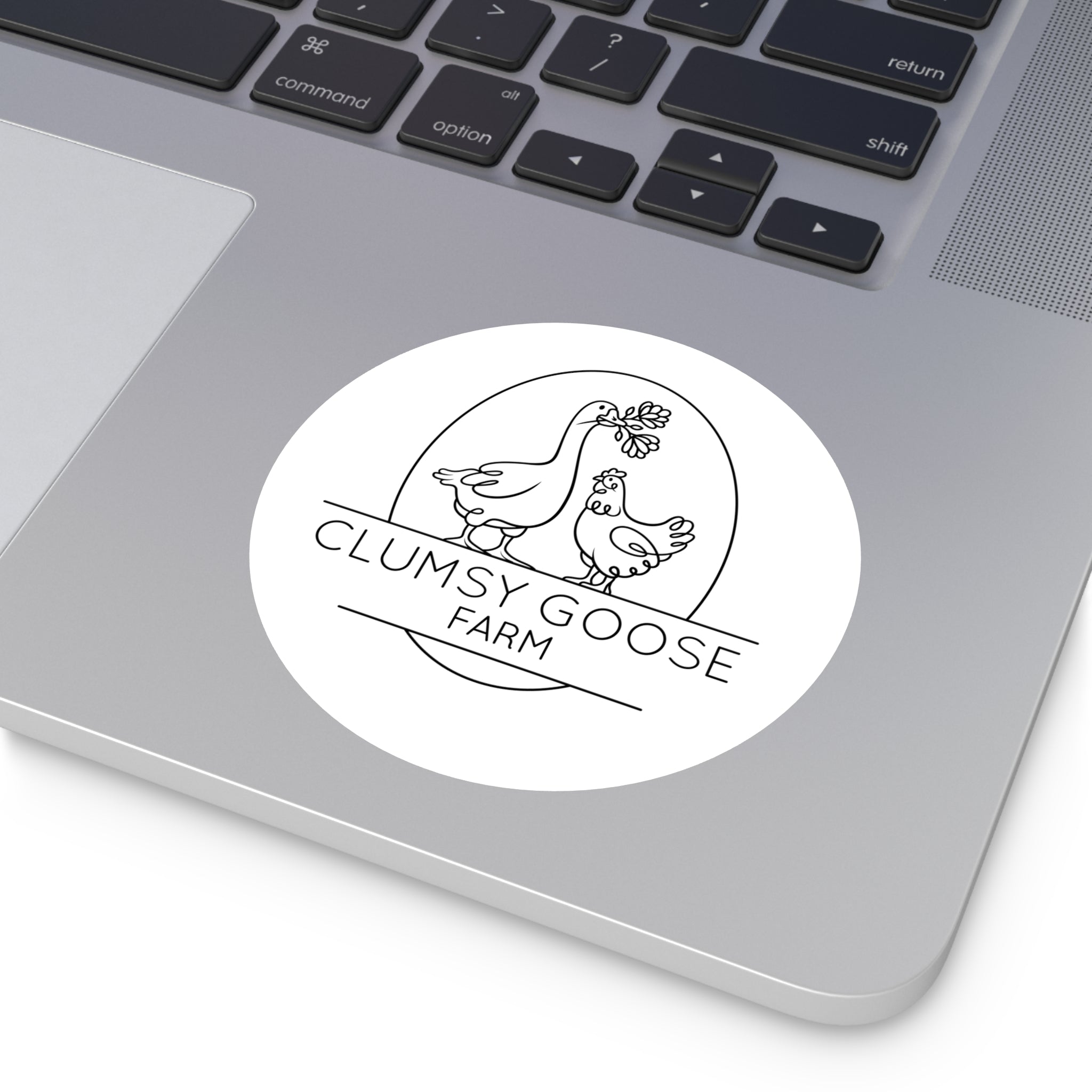 Round Clumsy Goose Farm Sticker — Indoor/Outdoor Vinyl Laptop Decal