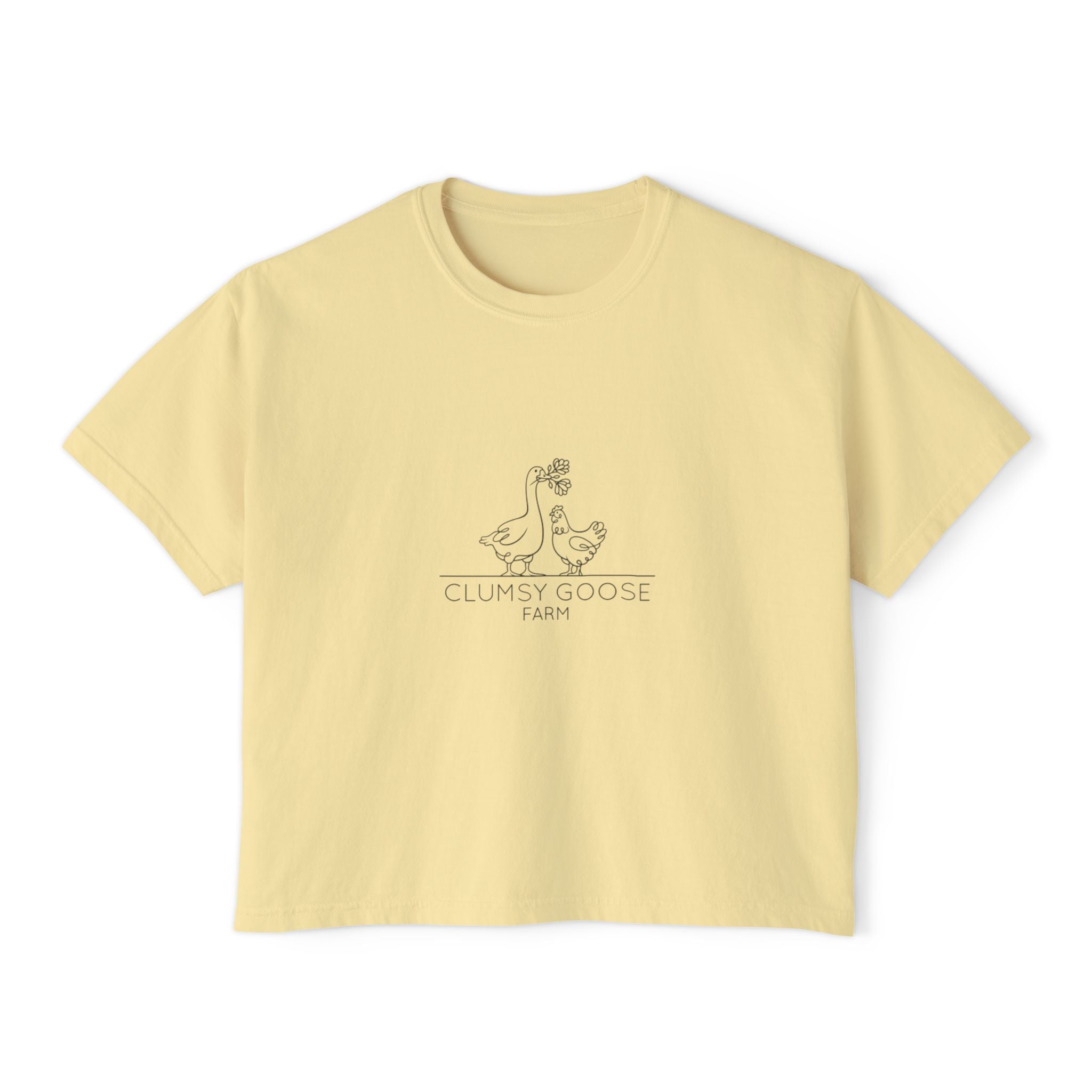 Clumsy Goose Farm Women's Boxy Tee — Cute Minimal Farm Animal Graphic Shirt