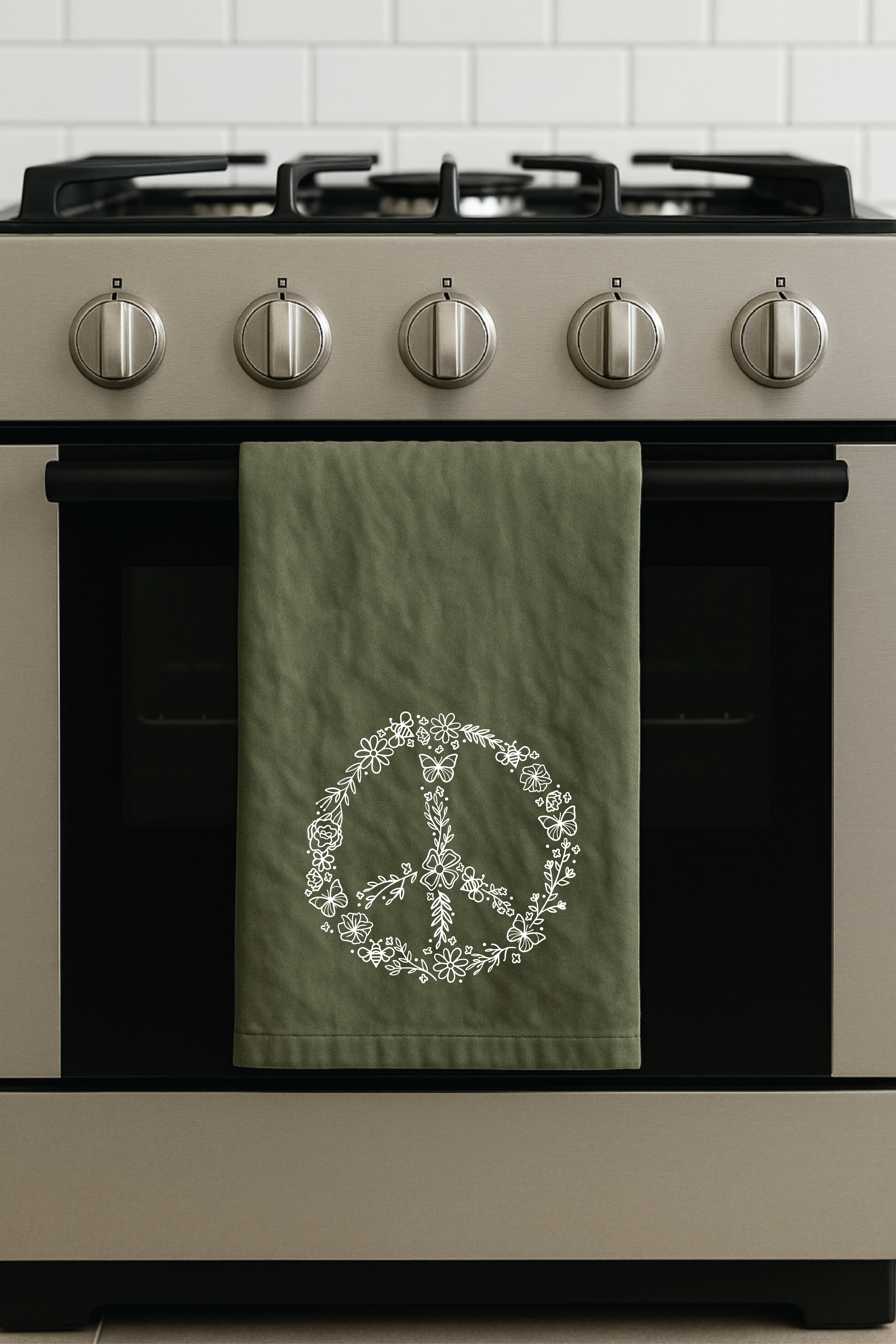 Pollinator Peace Sign Kitchen Tea Towel