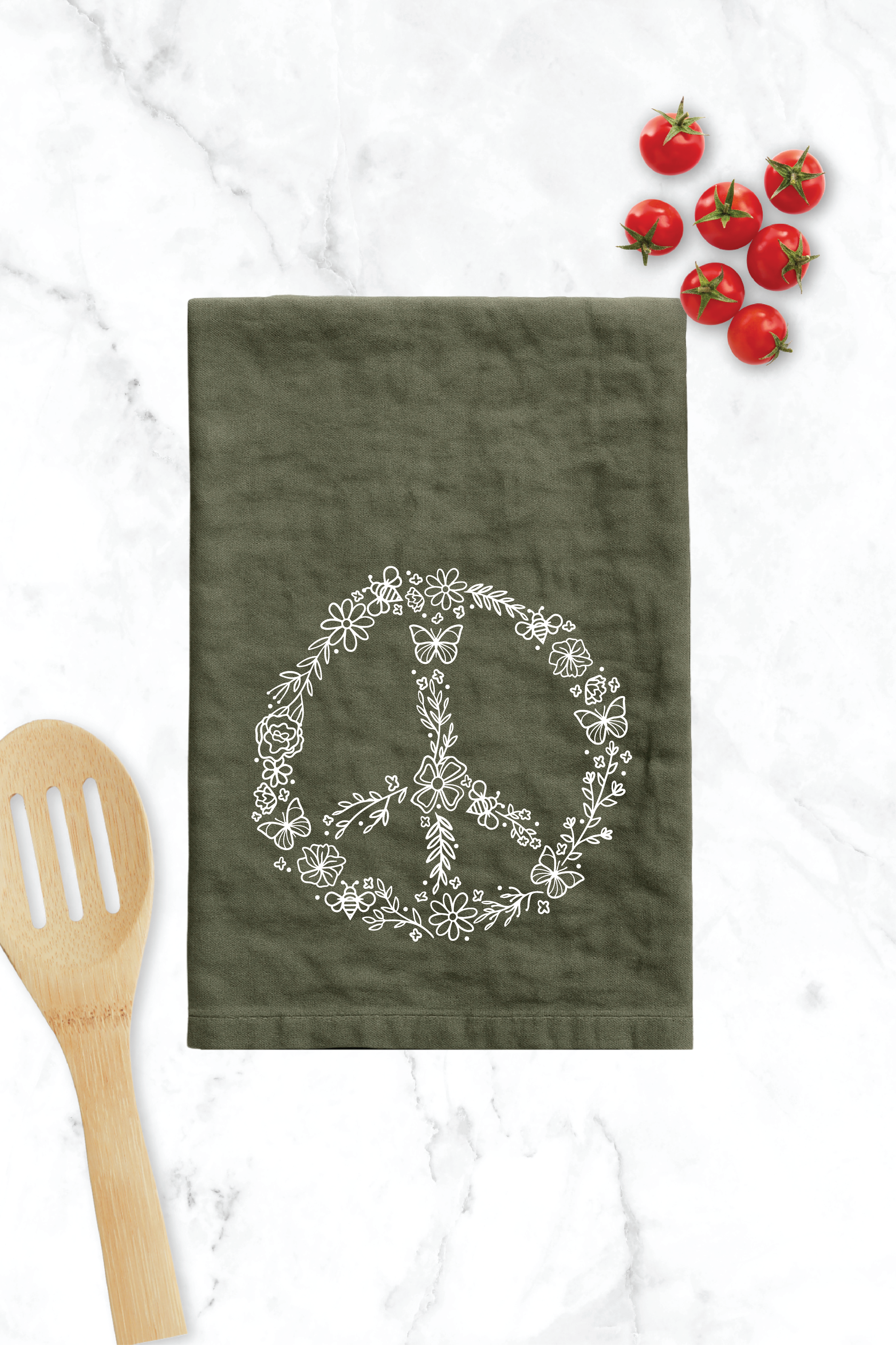 Pollinator Peace Sign Kitchen Tea Towel
