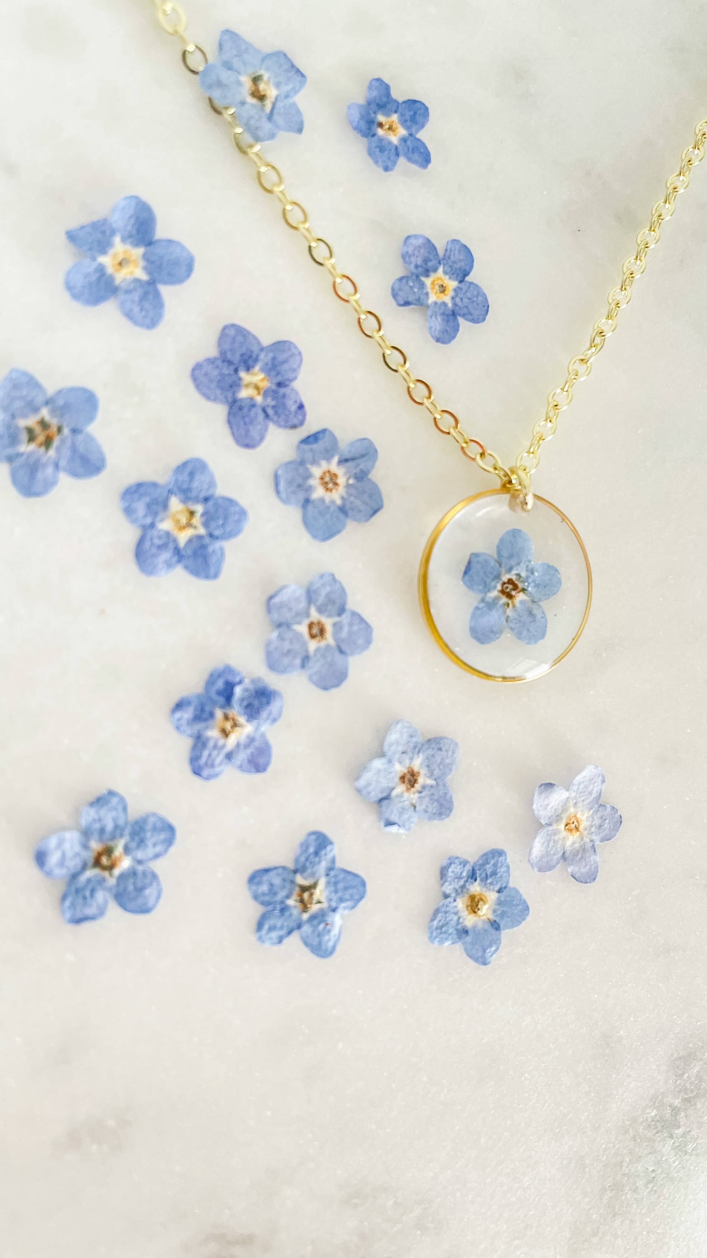 Forget me not flower necklace | Pressed flower necklace