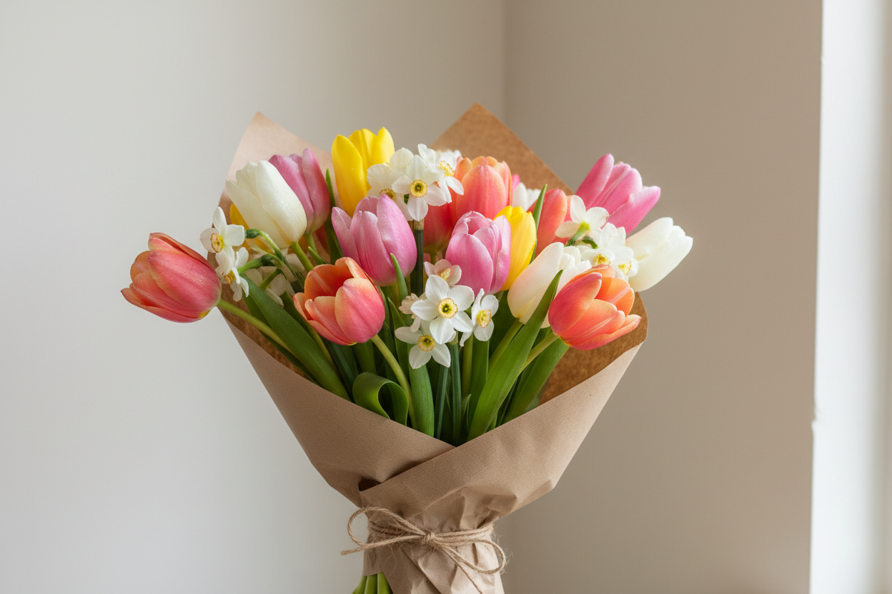 tulip bouquet with paperwhites